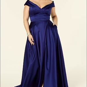 Xscape off the shoulder evening gown.